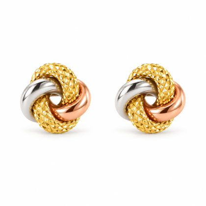 18K Gold Italian Tri-Color Knot Stud Earrings