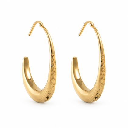 18K Gold Textured Hoop Earrings