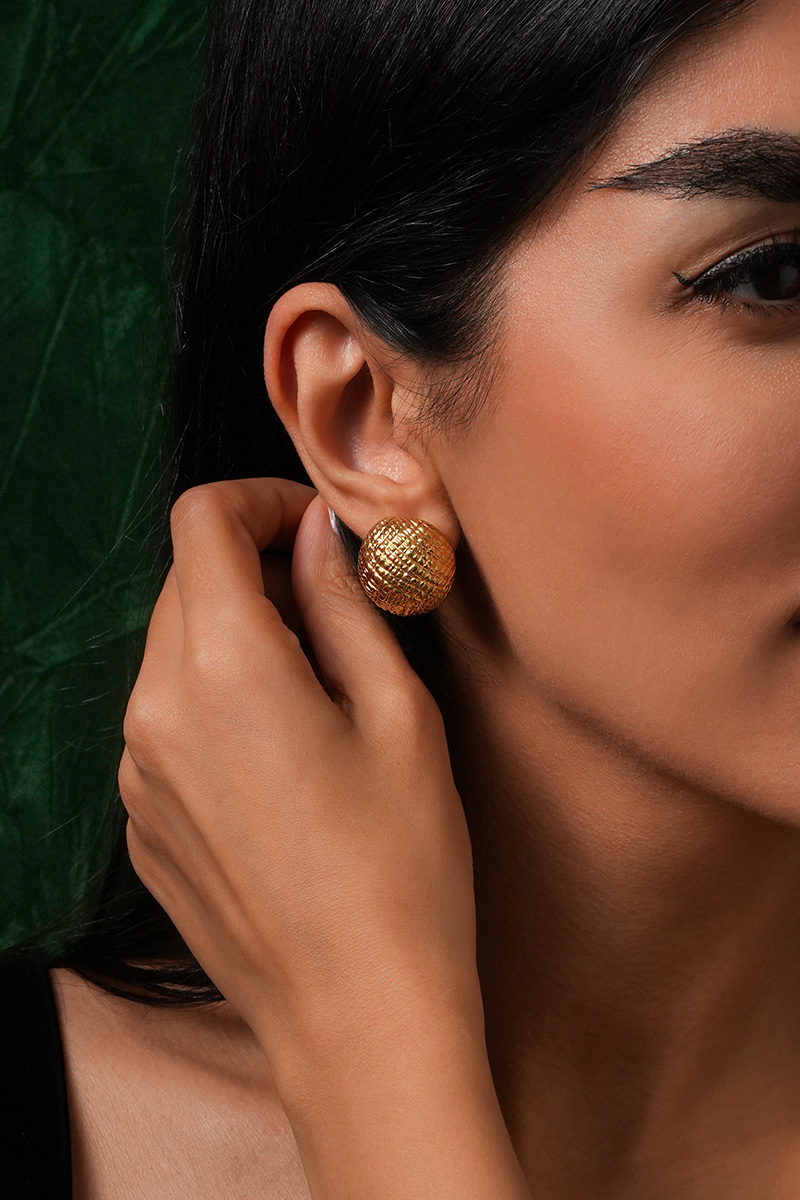 18K Gold Textured Dome Earrings - High Wieght - Image 2