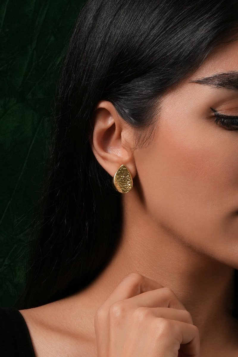 Hammered Gold Drop Earrings - Image 2