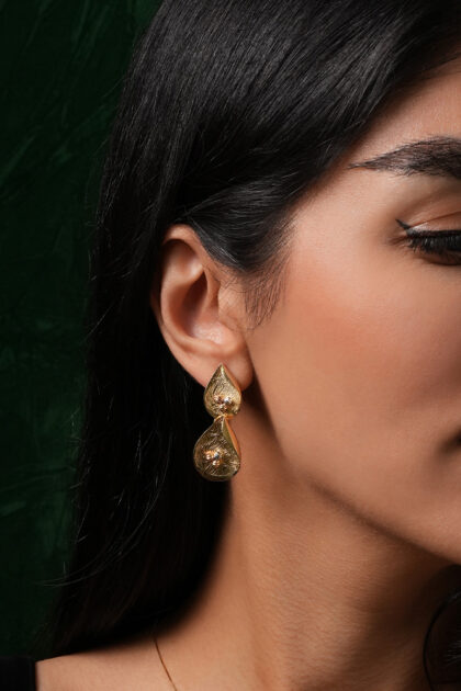18k Gold Textured Gold Leaf Earrings - High Weight