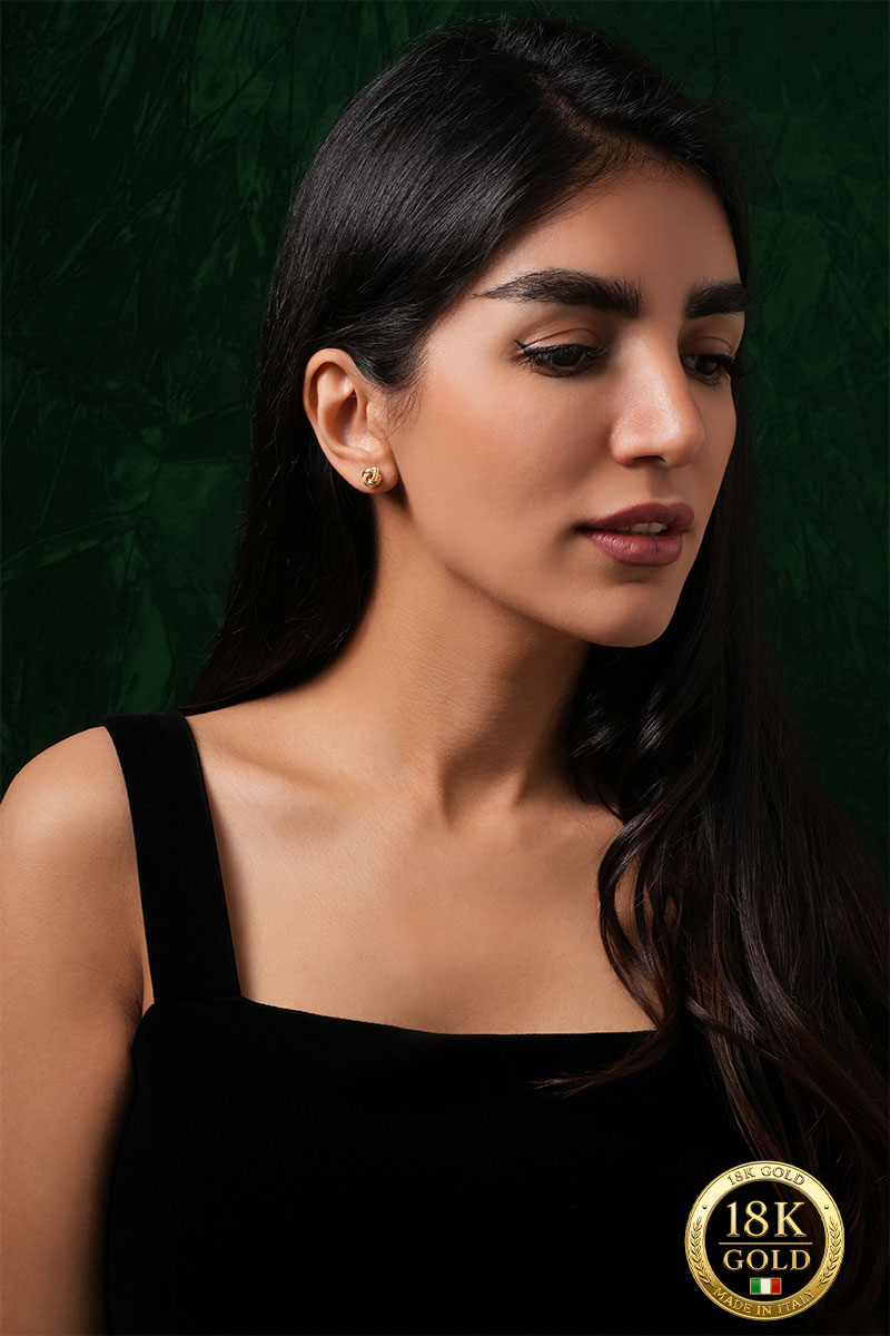 18K Gold Italian Tri-Color Knot Stud Earrings - MER ER 002 - Image 2