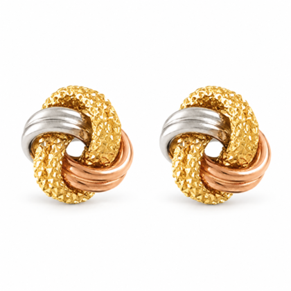 18K Gold Italian Tri-Color Knot Stud Earrings